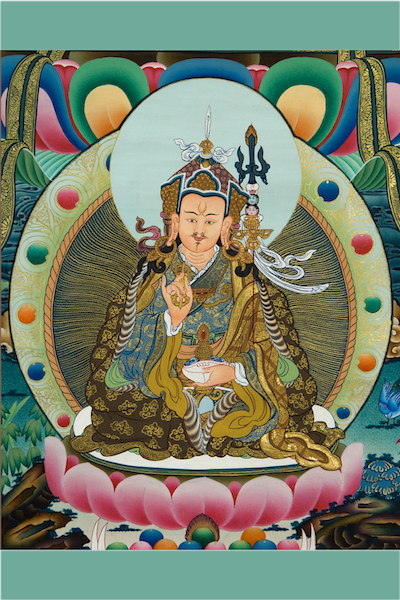 Buddhist Handmade Thangka Of Padmasambhava, Real Gold, Hand Painted, 90 by  60 cm, made by Cotton Canvas and Mineral colors, Thangka Figure,  Padmasambhava